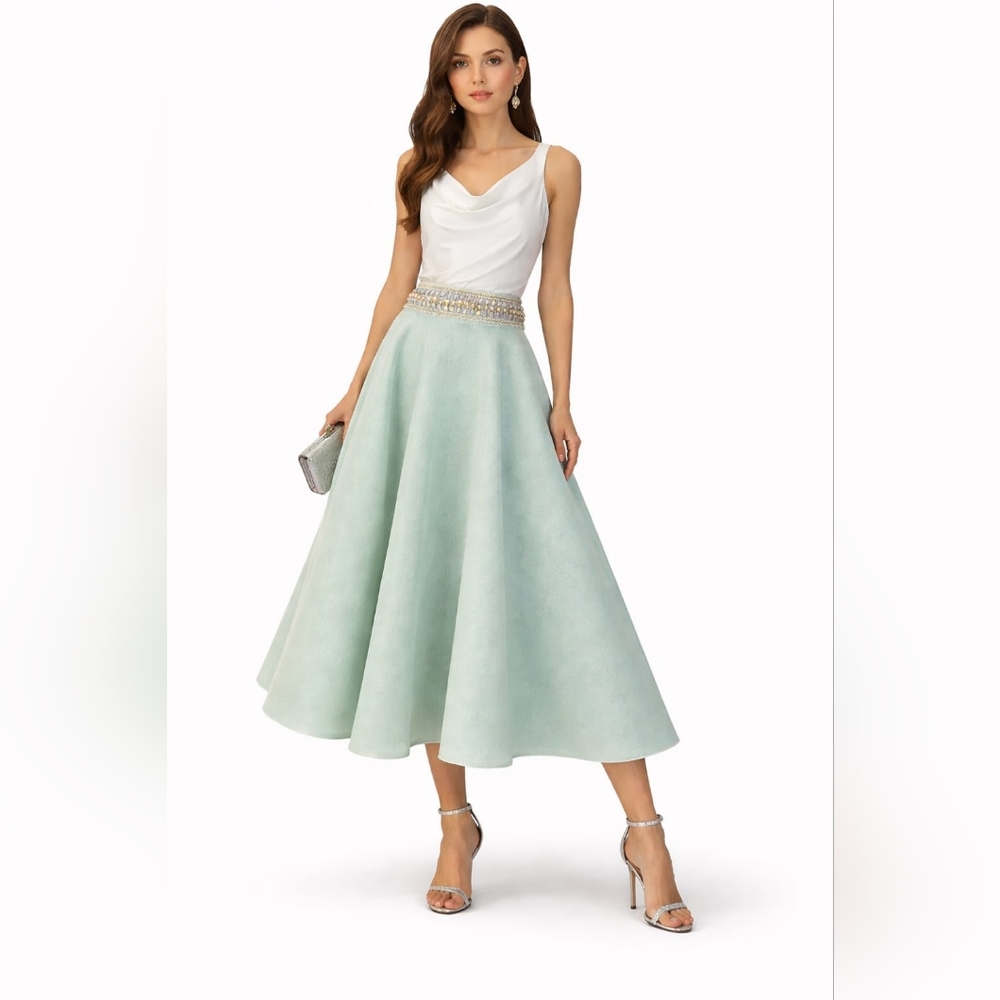 Manish Arora Elegant Mint Green (Seafoam) Women's Maxi Skirt With Beads & Pearls - Picture 2 of 16